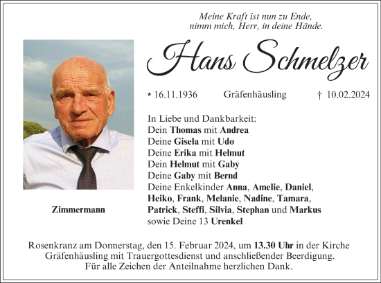 Anzeige von Hans Schmelzer von MGO