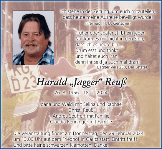 Anzeige von Harald  Reuß von MGO