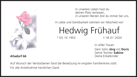 Anzeige von Hedwig Frühauf von MGO