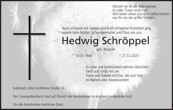 Anzeige von Hedwig Schröppel von MGO