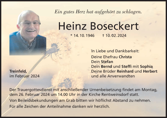 Anzeige von Heinz Boseckert von MGO