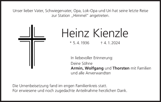 Anzeige von Heinz Kienzle von MGO