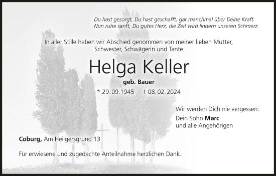 Anzeige von Helga Keller von MGO