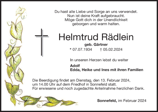 Anzeige von Helmtrud Rädlein von MGO