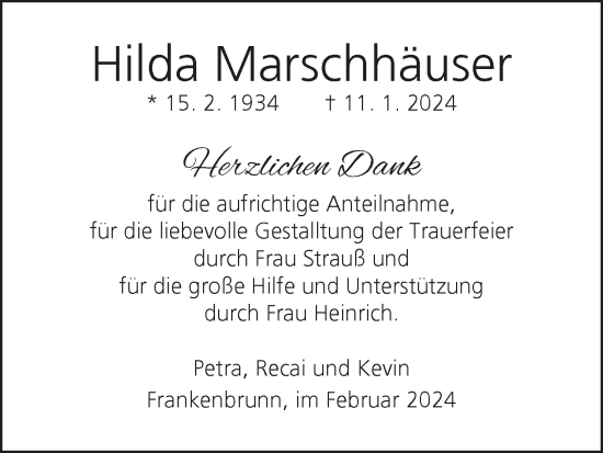 Anzeige von Hilda Marschhäuser von MGO