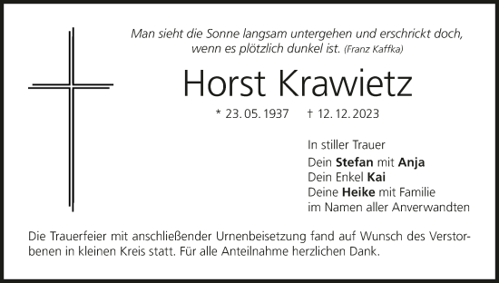 Anzeige von Horst Krawietz von MGO