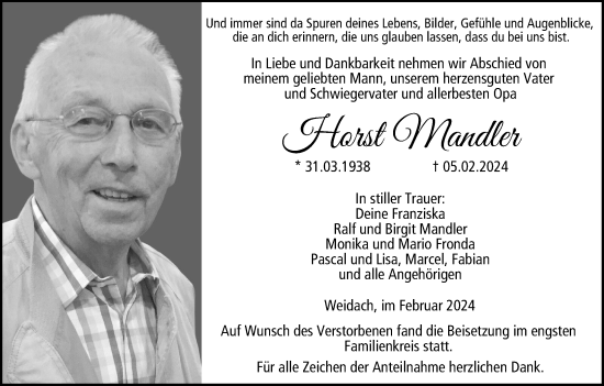 Anzeige von Horst Mandler von MGO