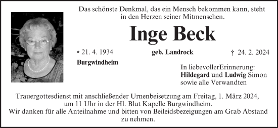 Anzeige von Inge Beck von MGO