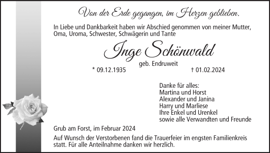 Anzeige von Inge Schönwald von MGO