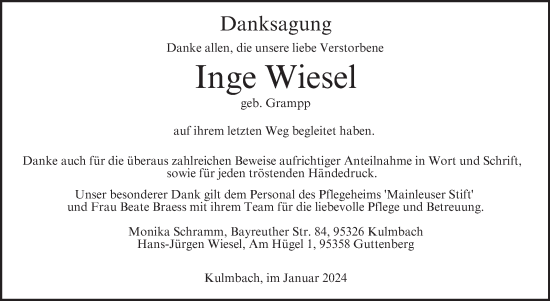 Anzeige von Inge Wiesel von MGO