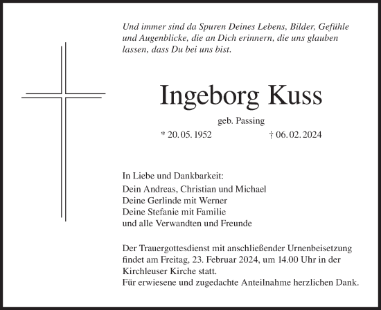 Anzeige von Ingeborg Kuss von MGO