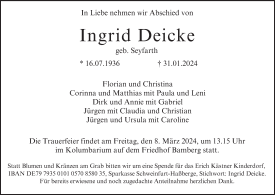 Anzeige von Ingrid Deicke von MGO