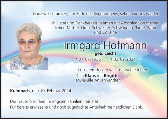 Anzeige von Irmgard Hofmann von MGO