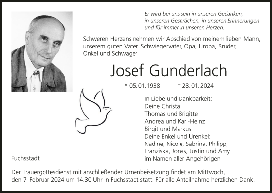 Anzeige von Josef Gunderlach von MGO