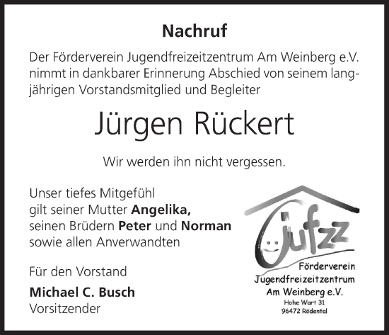 Anzeige von Jürgen Rückert von MGO