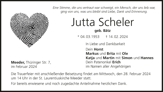 Anzeige von Jutta Scheler von MGO