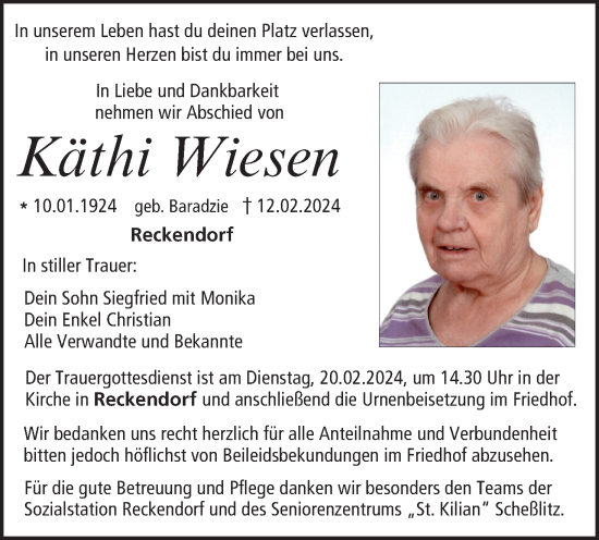 Anzeige von Käthi Wiesen von MGO