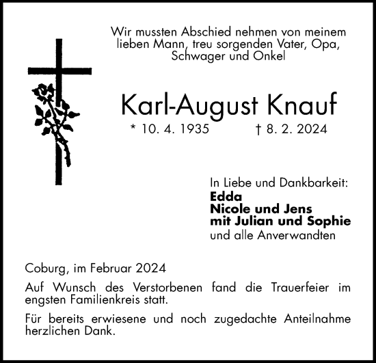 Anzeige von Karl-August Knauf von MGO