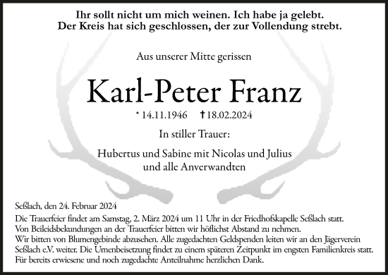Anzeige von Karl-Peter Franz von MGO