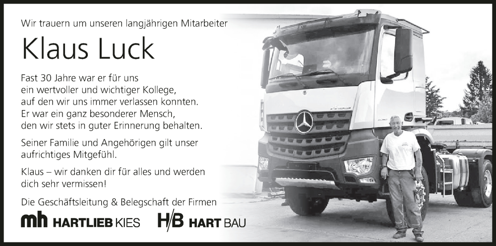  Traueranzeige für Klaus Luck vom 03.02.2024 aus MGO