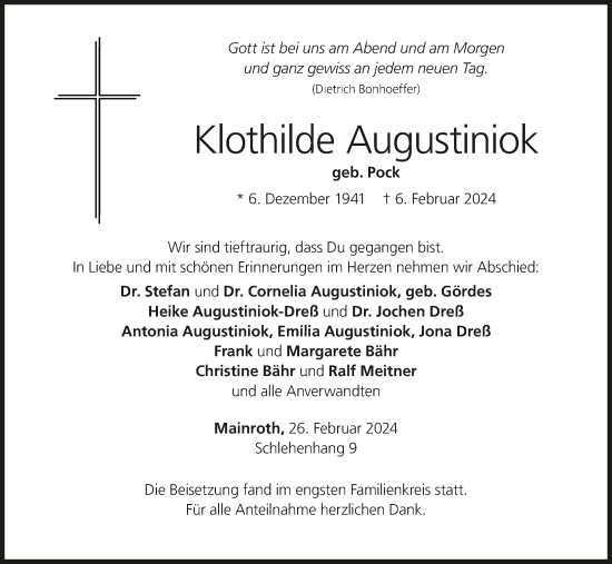 Anzeige von Klothilde Augustiniok von MGO