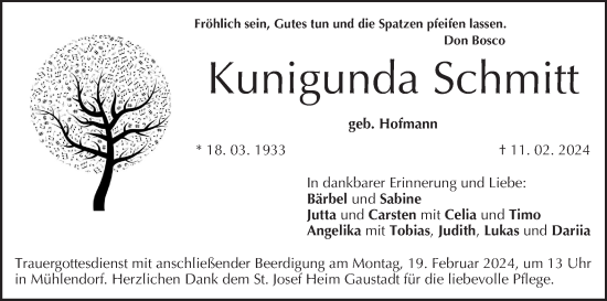 Anzeige von Kunigunda Schmitt von MGO
