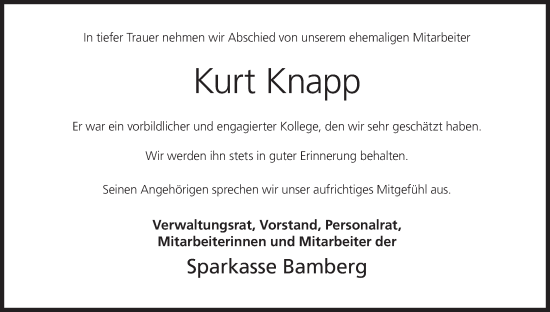 Anzeige von Kurt Knapp von MGO