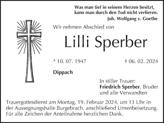 Anzeige von Lilli Sperber von MGO