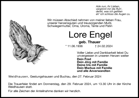Anzeige von Lore Engel von MGO