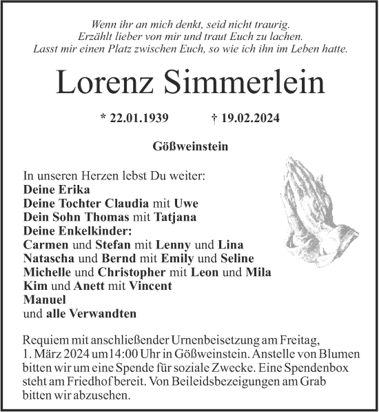 Anzeige von Lorenz Simmerlein von MGO