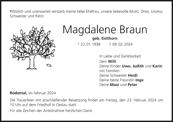 Anzeige von Magdalene Braun von MGO