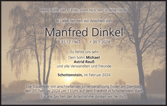 Anzeige von Manfred Dinkel von MGO