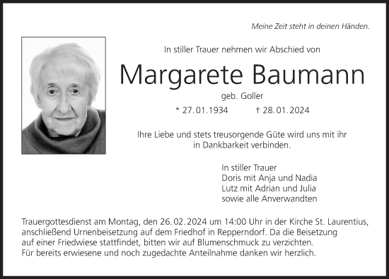 Anzeige von Margarete Baumann von MGO