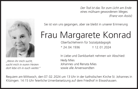 Anzeige von Margarete Konrad von MGO