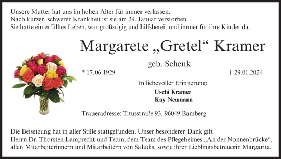 Anzeige von Margarete Kramer von MGO