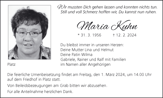 Anzeige von Maria Kuhn von MGO