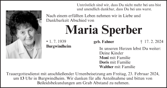 Anzeige von Maria Sperber von MGO