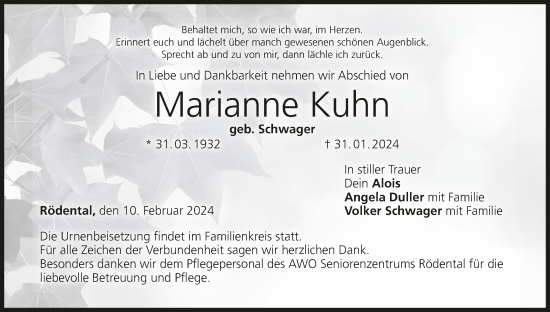 Anzeige von Marianne Kuhn von MGO