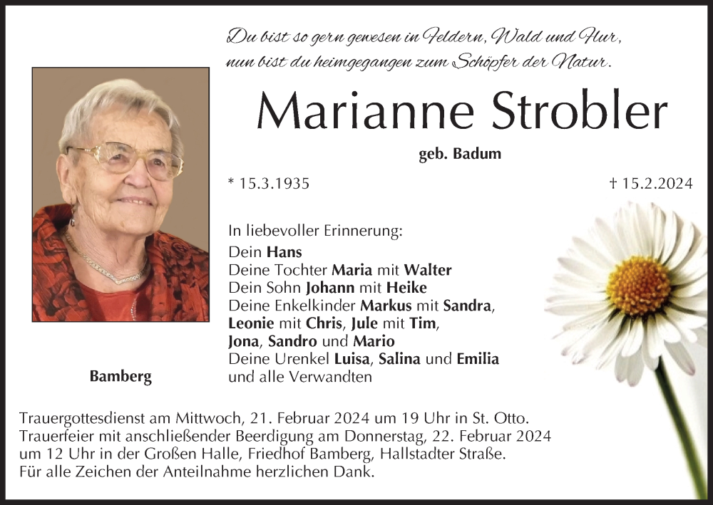  Traueranzeige für Marianne Strobler vom 20.02.2024 aus MGO