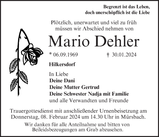Anzeige von Mario Dehler von MGO