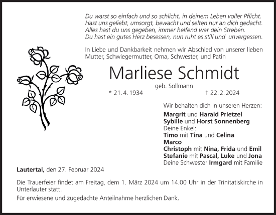 Anzeige von Marliese Schmidt von MGO