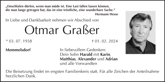 Anzeige von Otmar Graßer von MGO