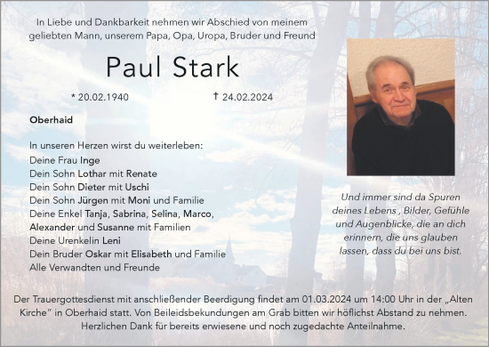 Anzeige von Paul Stark von MGO