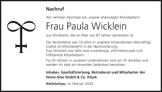 Anzeige von Paula Wicklein von MGO