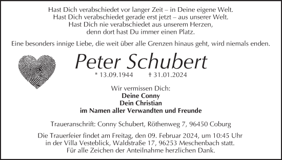 Anzeige von Peter Schubert von MGO