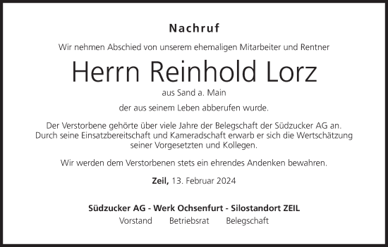 Anzeige von Reinhold Lorz von MGO