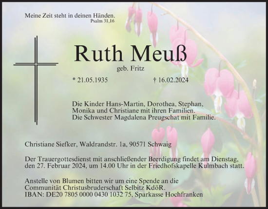 Anzeige von Ruth Meuß von MGO