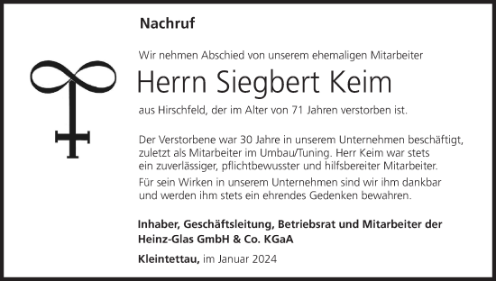 Anzeige von Siegbert Keim von MGO