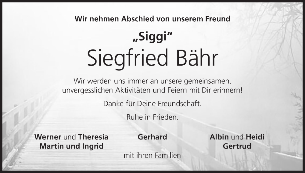  Traueranzeige für Siegfried Bähr vom 03.02.2024 aus MGO