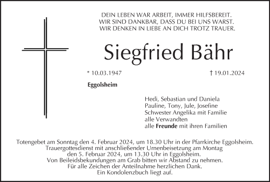 Anzeige von Siegfried Bähr von MGO